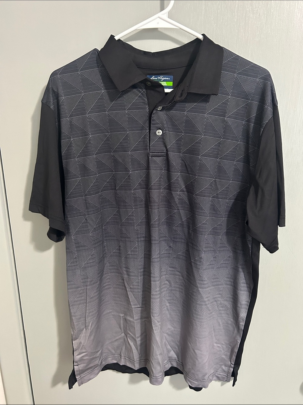 Black-to-Gray Ombre Polo with Geometric Print